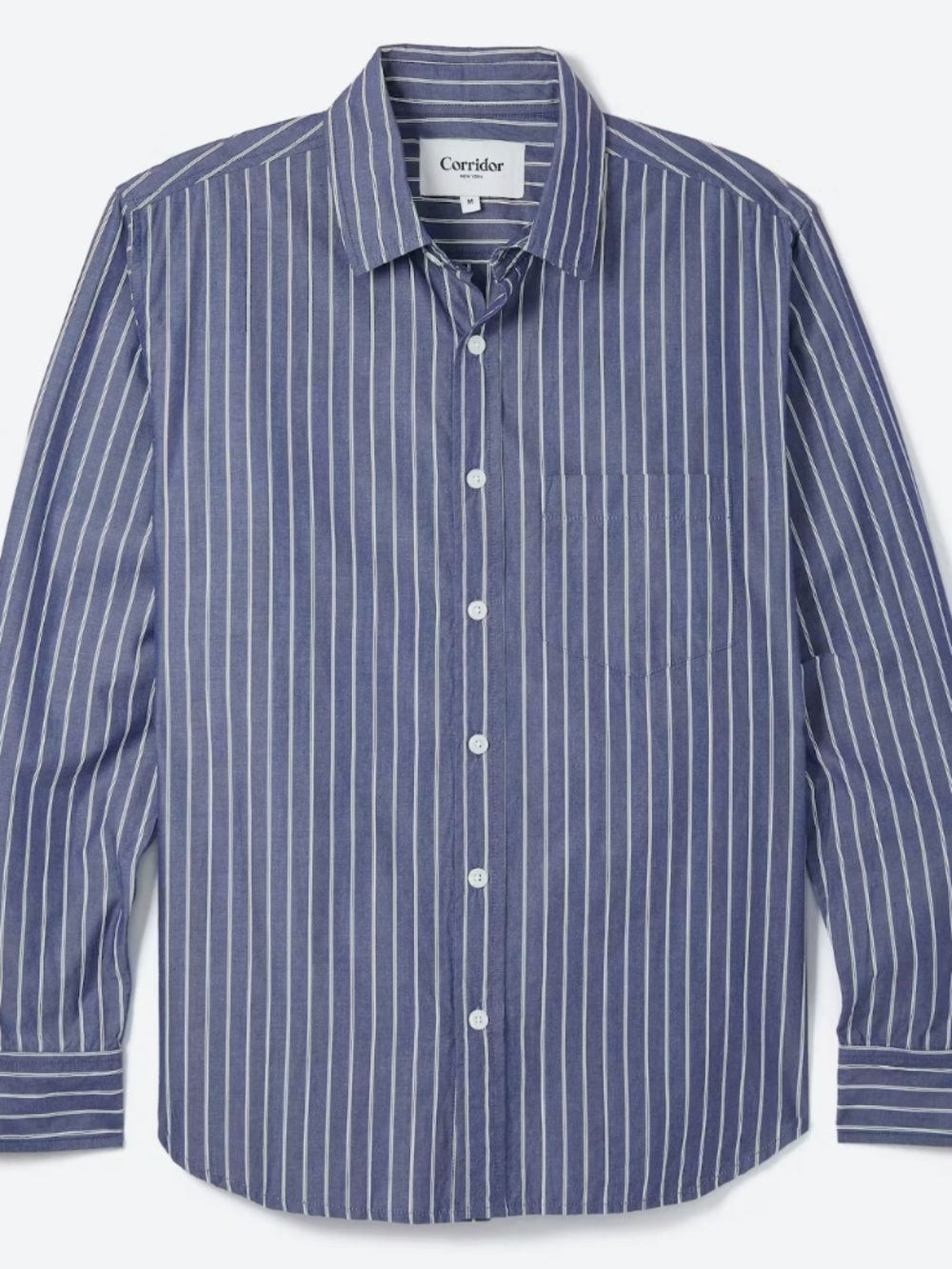 Corridor Twin Stripe Long Sleeve Shirt - Blue White - XL